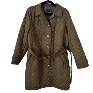 NWOT Talbots Quilted Long Coat Belted Olive Green Women’s Size XLP